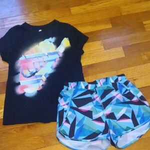 Nike Black Tee with Colorful Logo and shorts, girl large